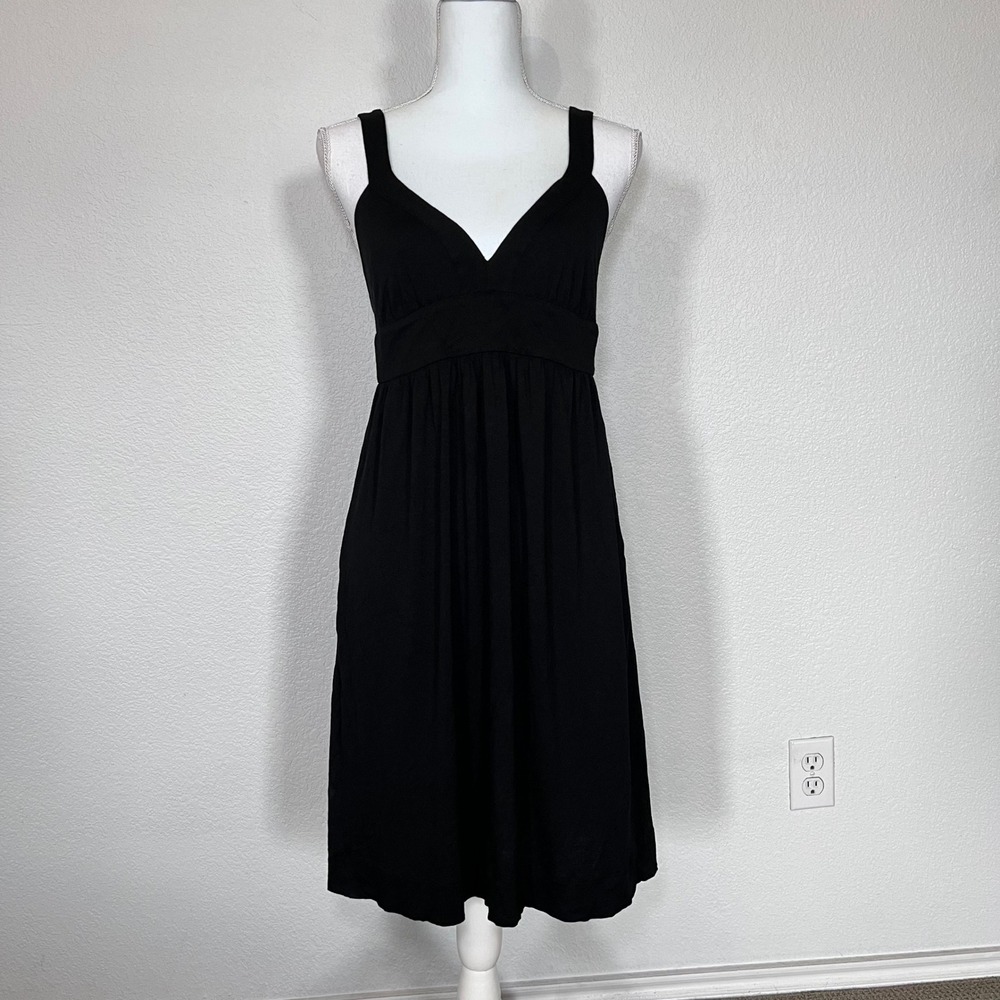 Vince Black V-Neck Empire Waist‎ Sleeveless Midi Dress Wrap Tie-Back Medium